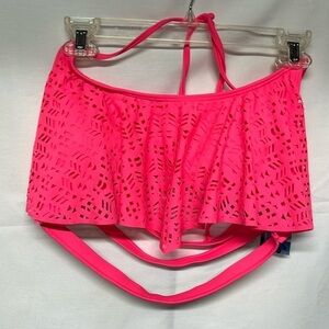 RUE BLEU Coral Pink Swim Top Only Ruffle Cutout Strappy Bikini Top Size XL
